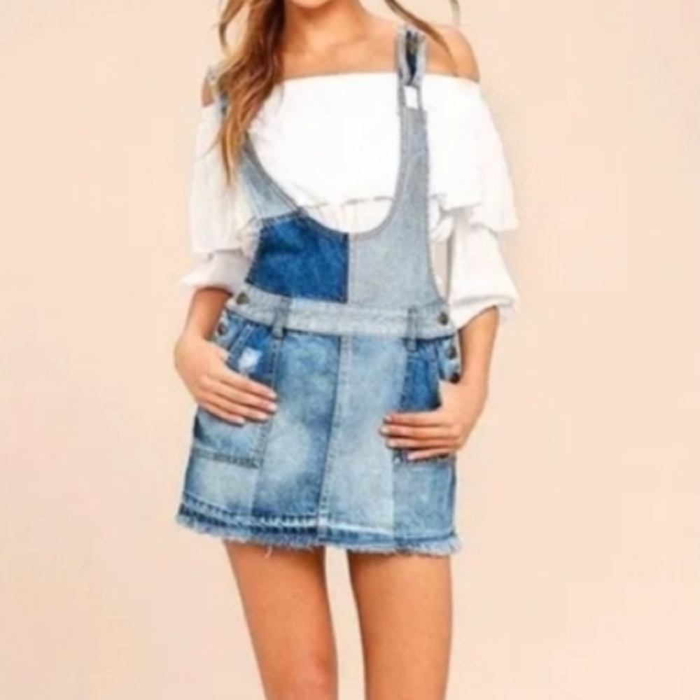 Free People Patchwork Denim Overall Skirt